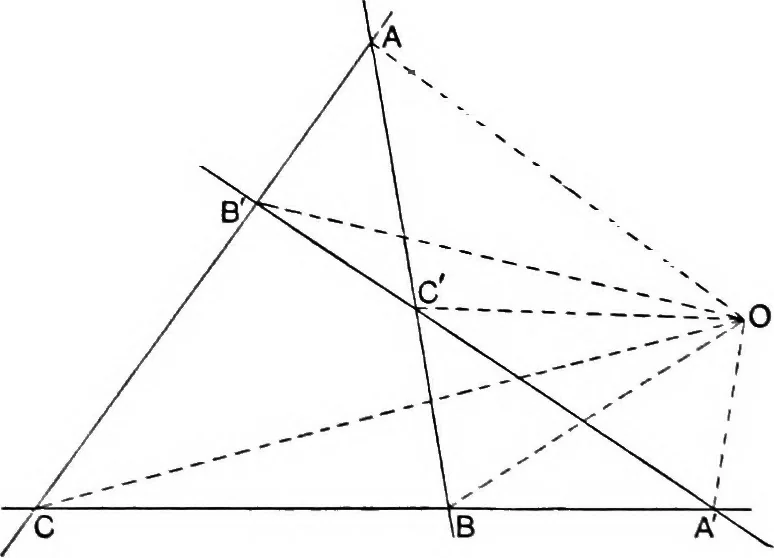 An illustration from An elementary treatise on modern pure geometry, 1893, leaf 112