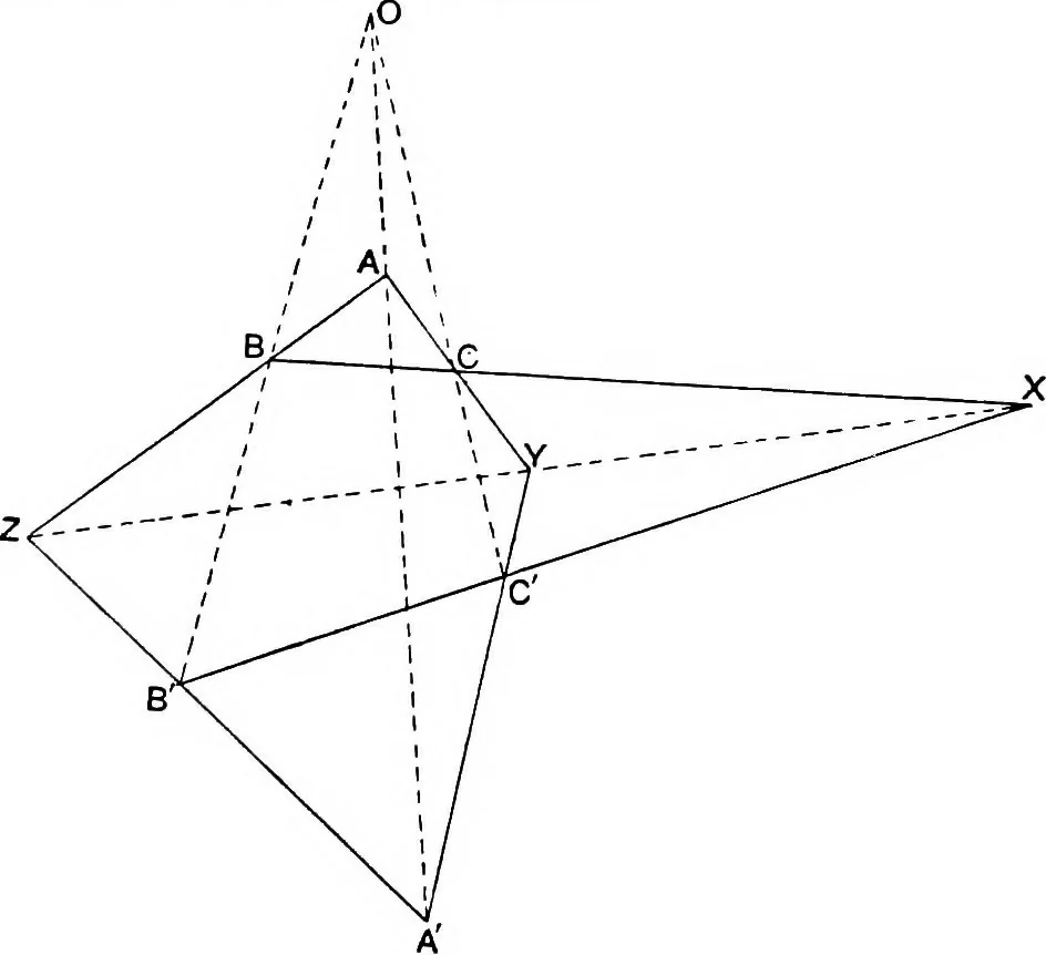 An illustration from An elementary treatise on modern pure geometry, 1893, leaf 117