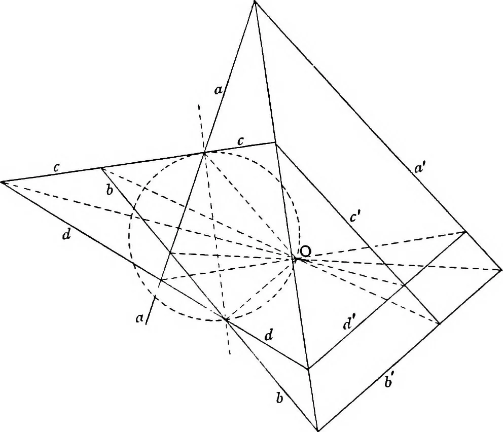 An illustration from An elementary treatise on modern pure geometry, 1893, leaf 143