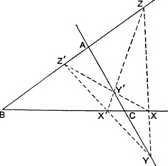 An illustration from An elementary treatise on modern pure geometry, 1893, leaf 213