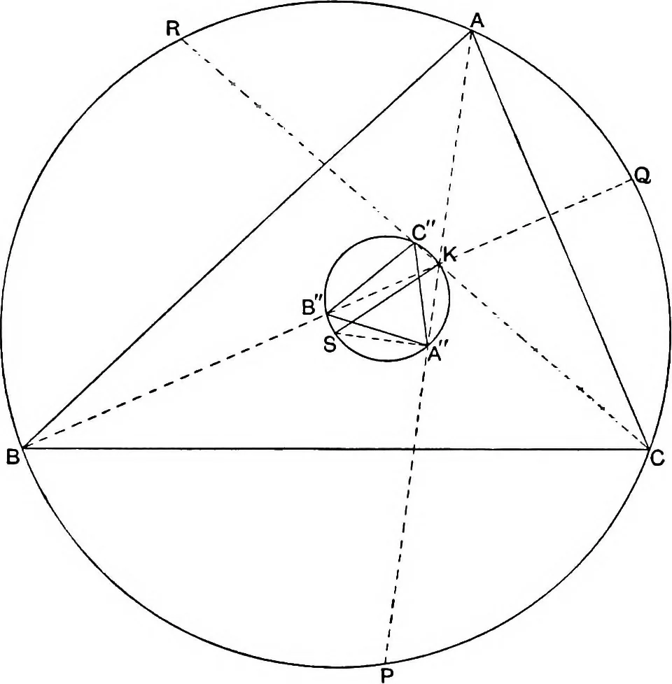 An illustration from An elementary treatise on modern pure geometry, 1893, leaf 97