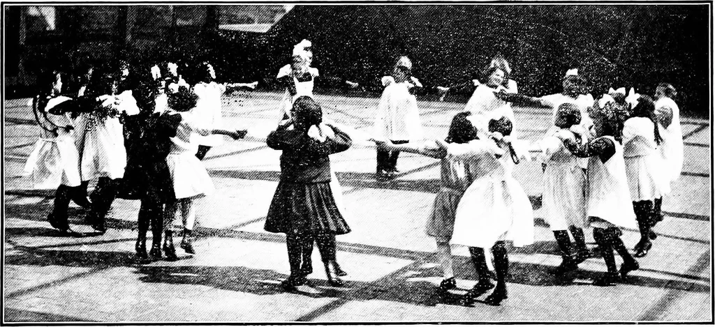An illustration from Folk-dances and singing games; Dances of the people, 1909, leaf 34
