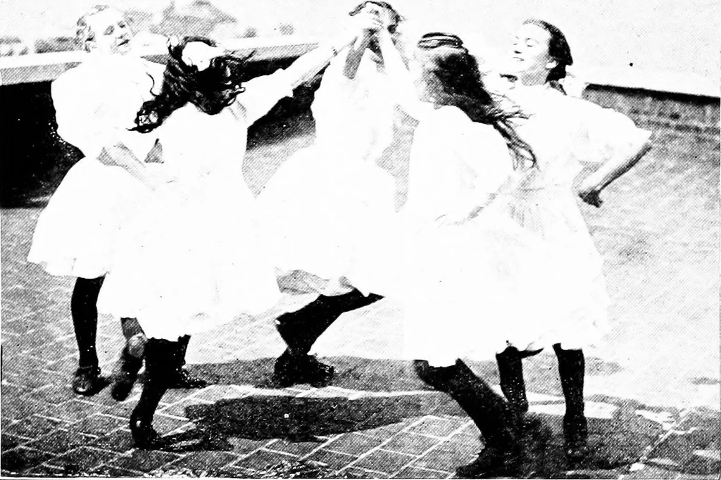 An illustration from Folk-dances and singing games; Dances of the people, 1909, leaf 45