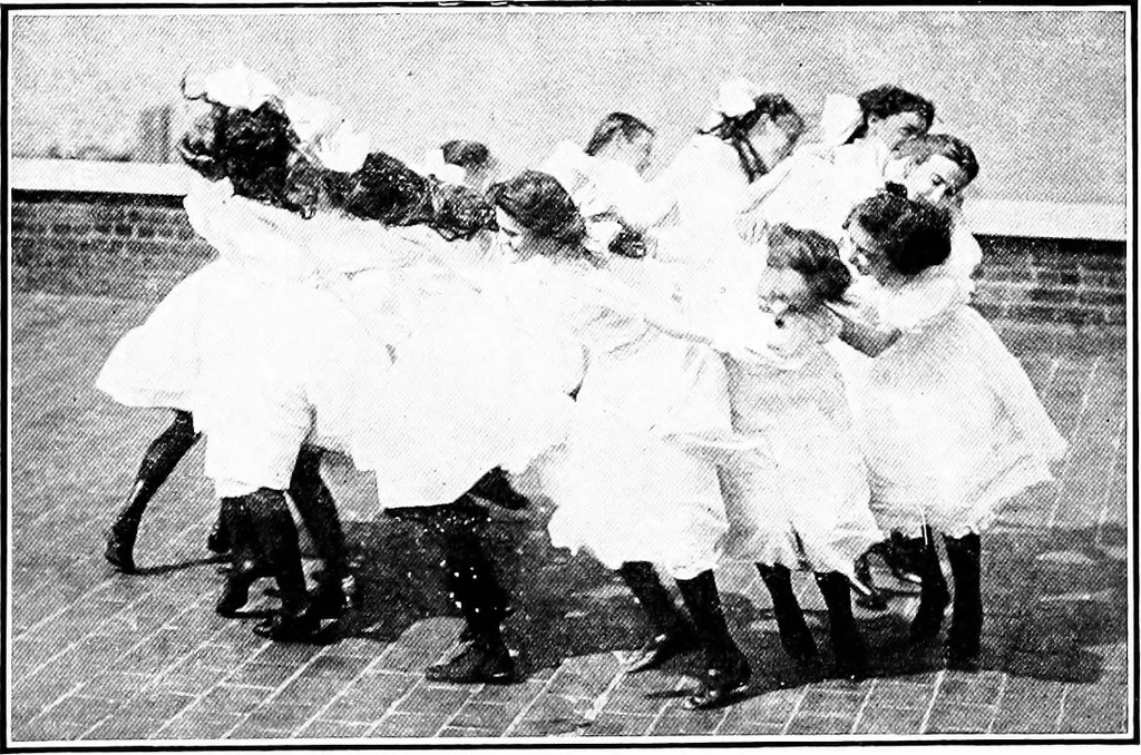 An illustration from Folk-dances and singing games; Dances of the people, 1909, leaf 46