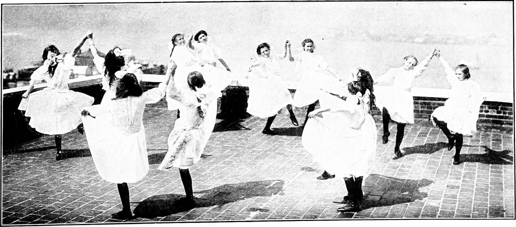 An illustration from Folk-dances and singing games; Dances of the people, 1909, leaf 80