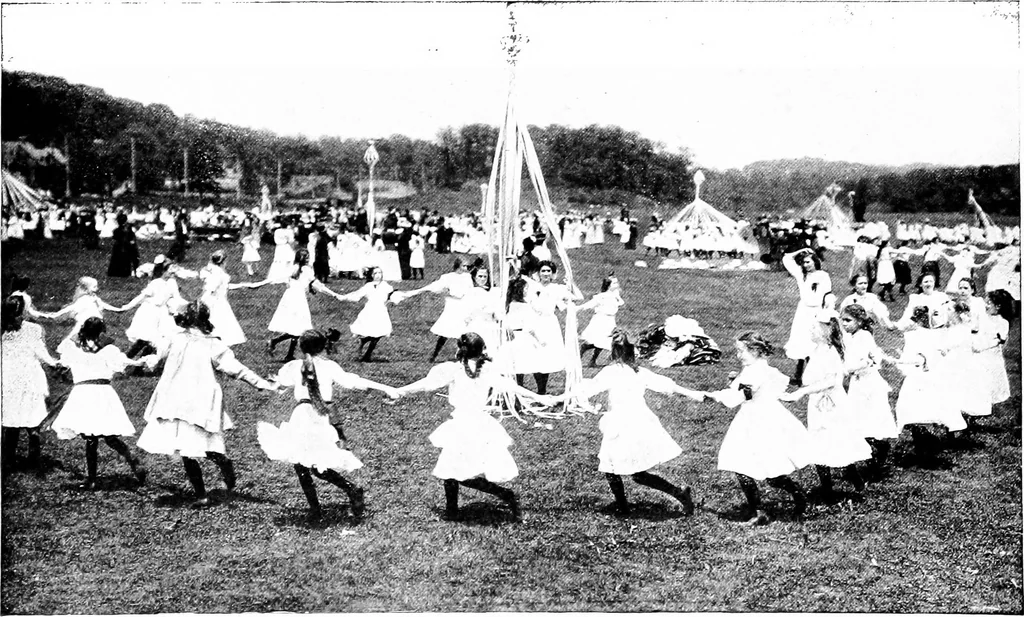 An illustration from Folk-dances and singing games; Dances of the people, 1909, leaf 83