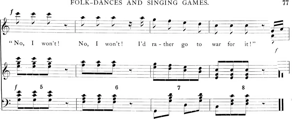 An illustration from Folk-dances and singing games; Dances of the people, 1909, leaf 90