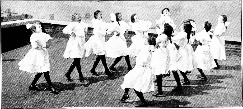 An illustration from Folk-dances and singing games; Dances of the people, 1909, leaf 96
