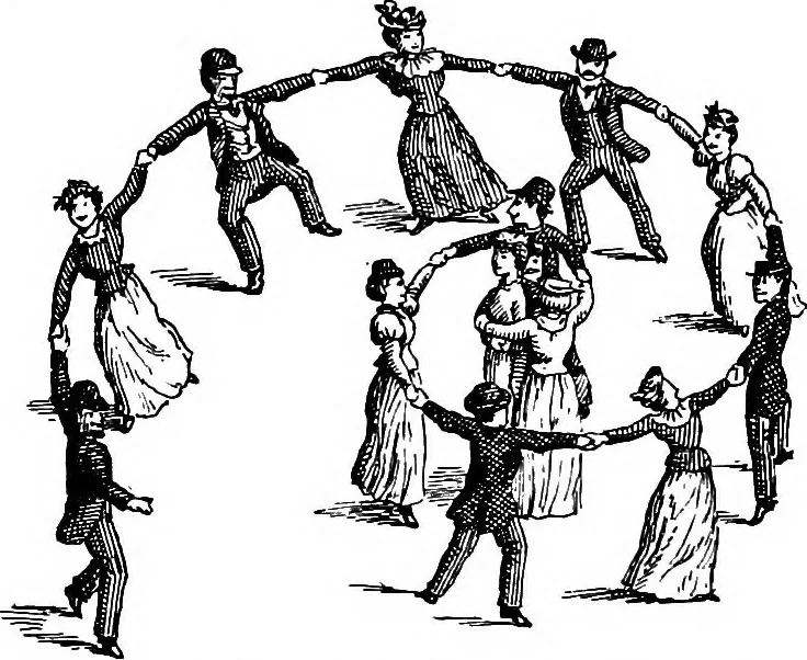 An illustration from The traditional games of England, Scotland, and Ireland, with tunes, singing-rhymes, and methods of playing according to the variants extant and recorded in different parts of the Kingdom;, 1894, leaf 145