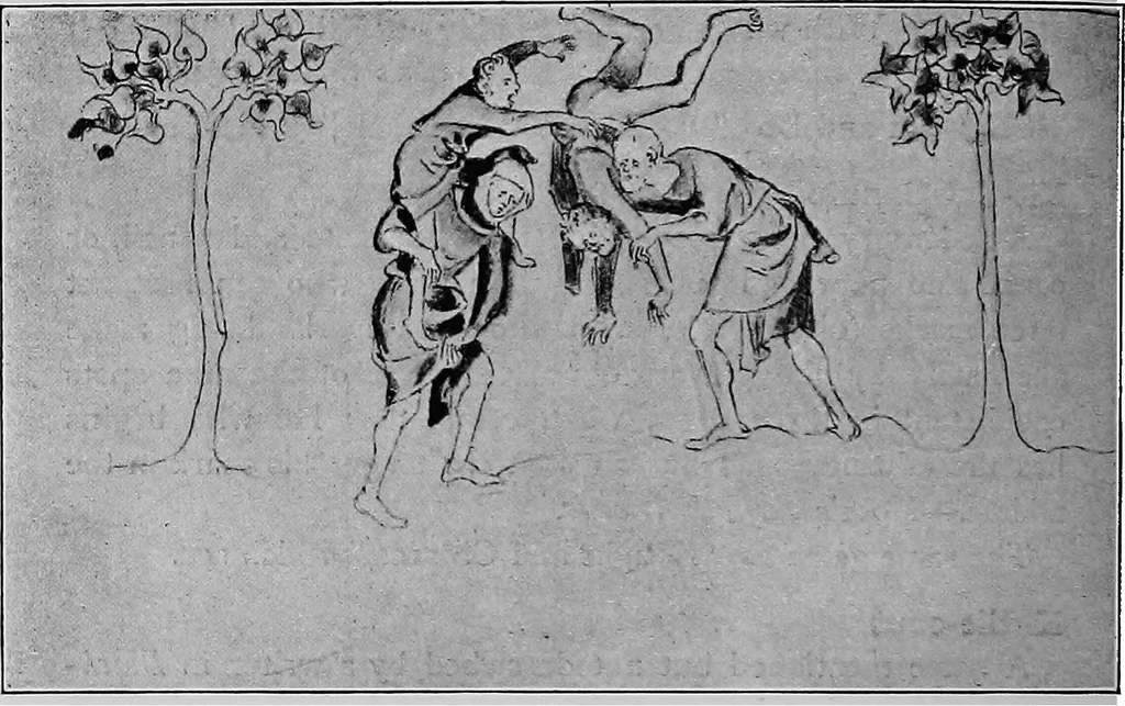 An illustration from The traditional games of England, Scotland, and Ireland, with tunes, singing-rhymes, and methods of playing according to the variants extant and recorded in different parts of the Kingdom;, 1894, leaf 337