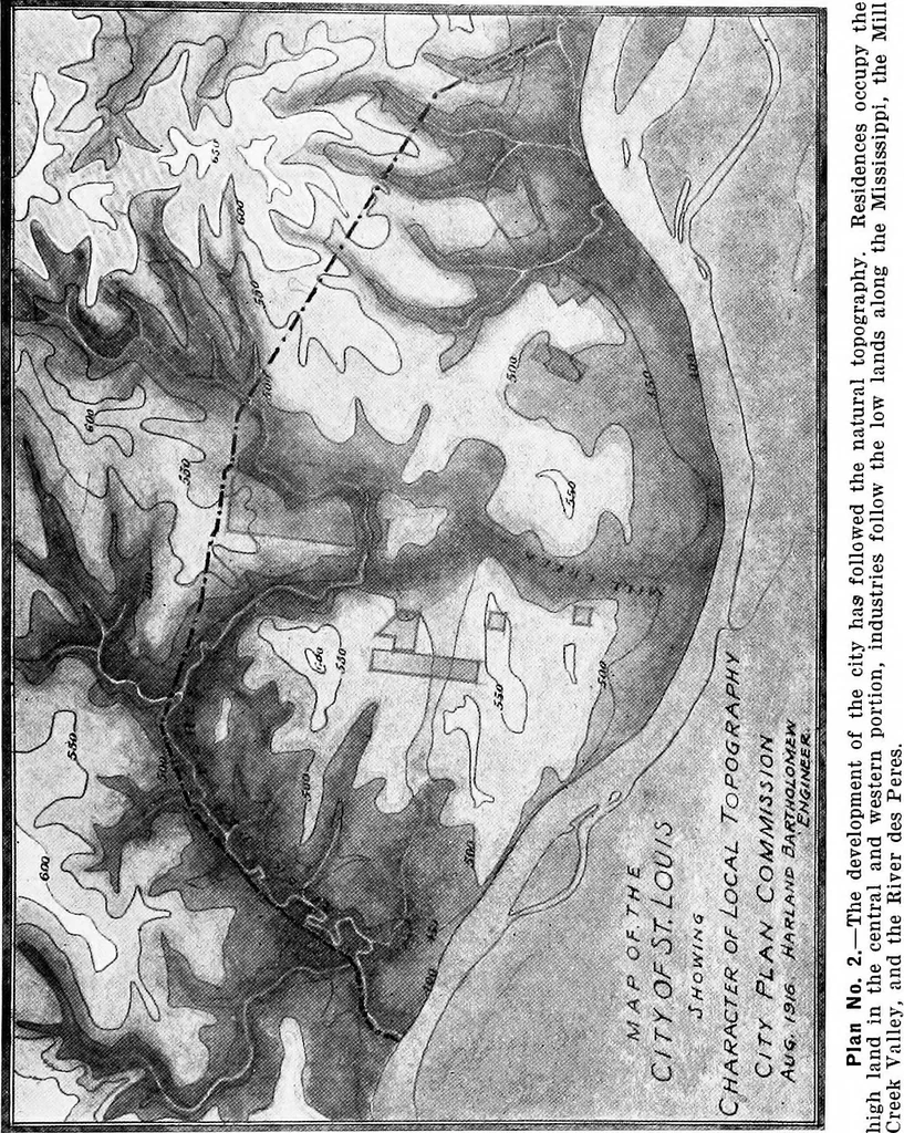 An illustration from Problems of St. Louis, being a description, from the city planning standpoint, of past and present tendencies of growth, with general suggestions for impending issues and necessary future improvements. The City Plan Commission, St. Louis, Mo., Harland Bartholomew, engineer, 1917, leaf 30
