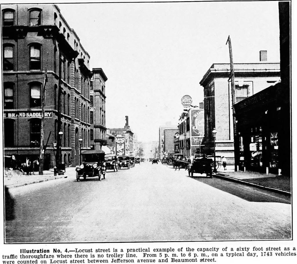 An illustration from Problems of St. Louis, being a description, from the city planning standpoint, of past and present tendencies of growth, with general suggestions for impending issues and necessary future improvements. The City Plan Commission, St. Louis, Mo., Harland Bartholomew, engineer, 1917, leaf 43