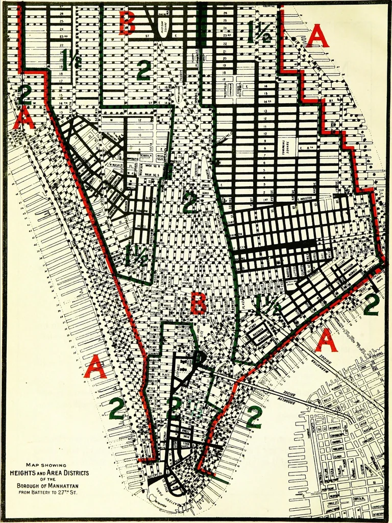 An illustration from New York city building zone resolution, restricting the height and use of buildings and prescribing the minimum sizes of their yards and courts;, 1917, leaf 27