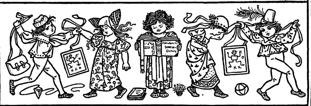 An illustration from Children's singing games : with the tunes to which they are sung : 1st-2nd series, 1894, leaf 19