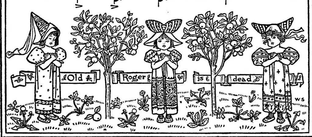 An illustration from Children's singing games : with the tunes to which they are sung : 1st-2nd series, 1894, leaf 52