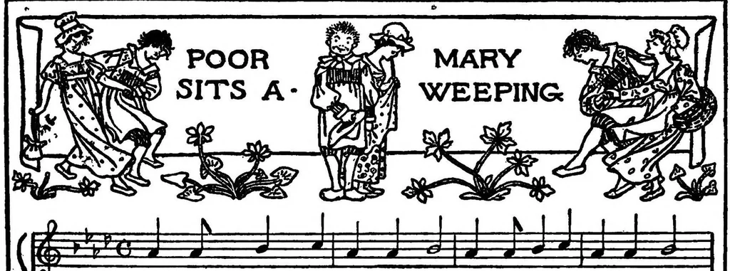 An illustration from Children's singing games : with the tunes to which they are sung : 1st-2nd series, 1894, leaf 63