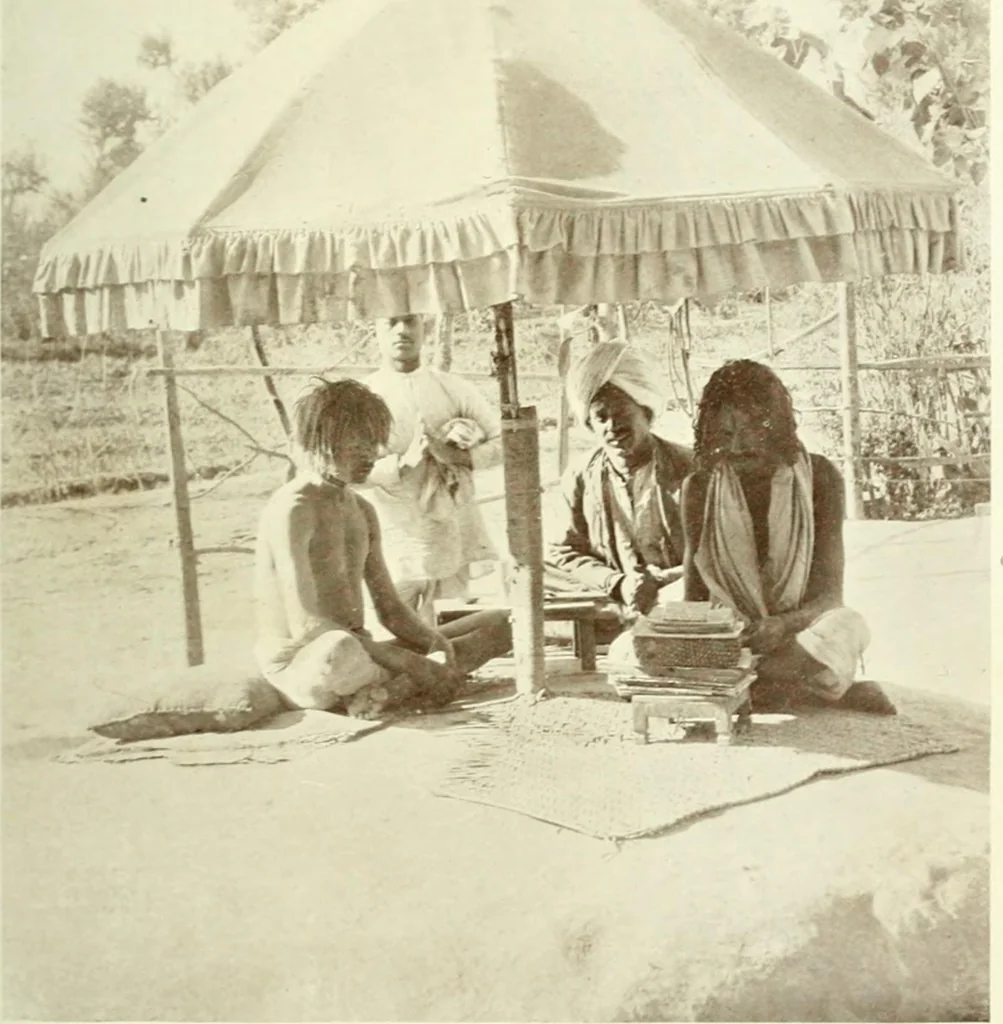 An illustration from Cults, customs and superstitions of India. Rev. and enl. ed. With illus. from photographs and from drawings by William Campbell Oman, 1908, leaf 53