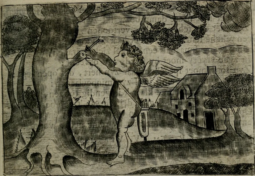 An illustration from Cupidoos mengelwerken, of, Minnespiegel der deugden : bestaande uit stightelyke zinnebeelden, 1728, leaf 114