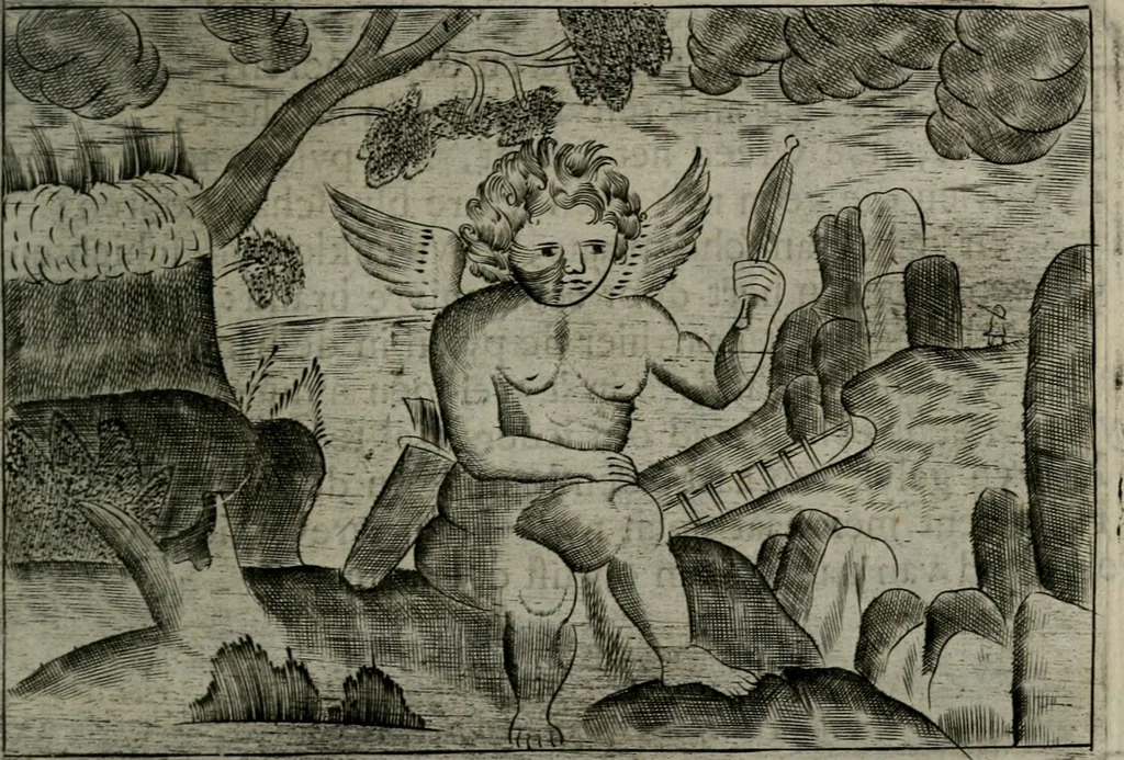 An illustration from Cupidoos mengelwerken, of, Minnespiegel der deugden : bestaande uit stightelyke zinnebeelden, 1728, leaf 116