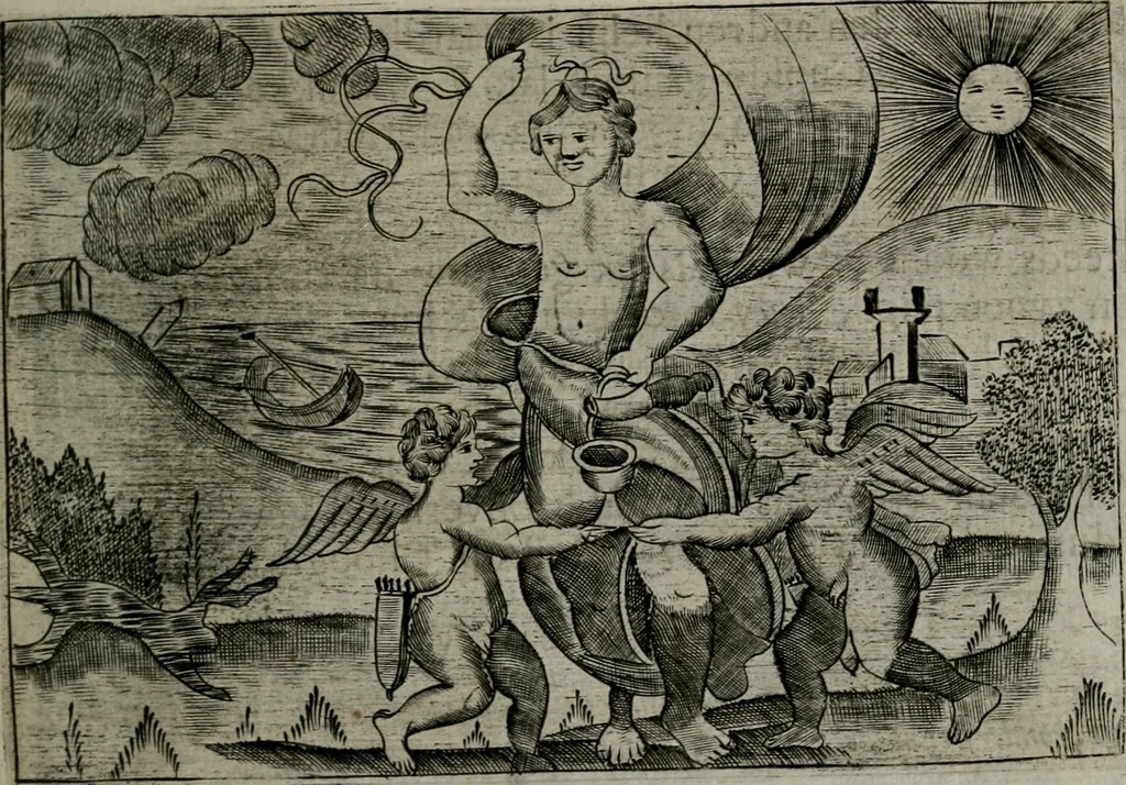 An illustration from Cupidoos mengelwerken, of, Minnespiegel der deugden : bestaande uit stightelyke zinnebeelden, 1728, leaf 122