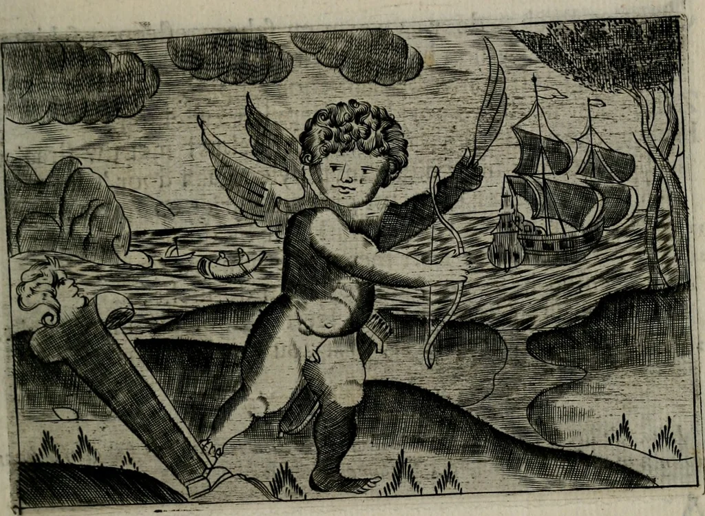 An illustration from Cupidoos mengelwerken, of, Minnespiegel der deugden : bestaande uit stightelyke zinnebeelden, 1728, leaf 128