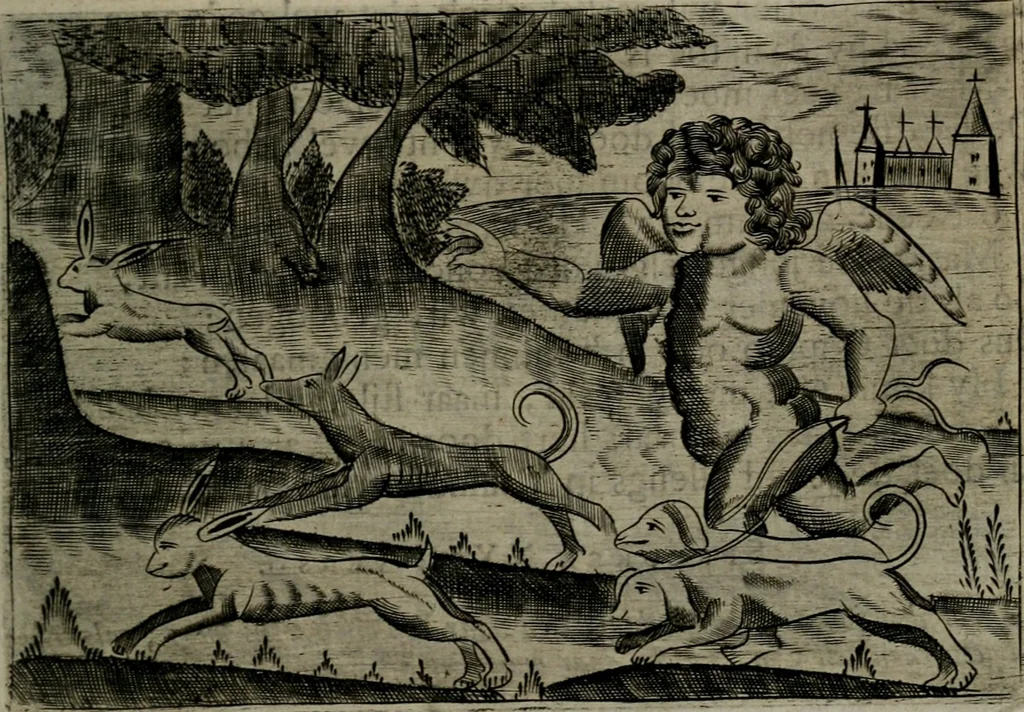 An illustration from Cupidoos mengelwerken, of, Minnespiegel der deugden : bestaande uit stightelyke zinnebeelden, 1728, leaf 134