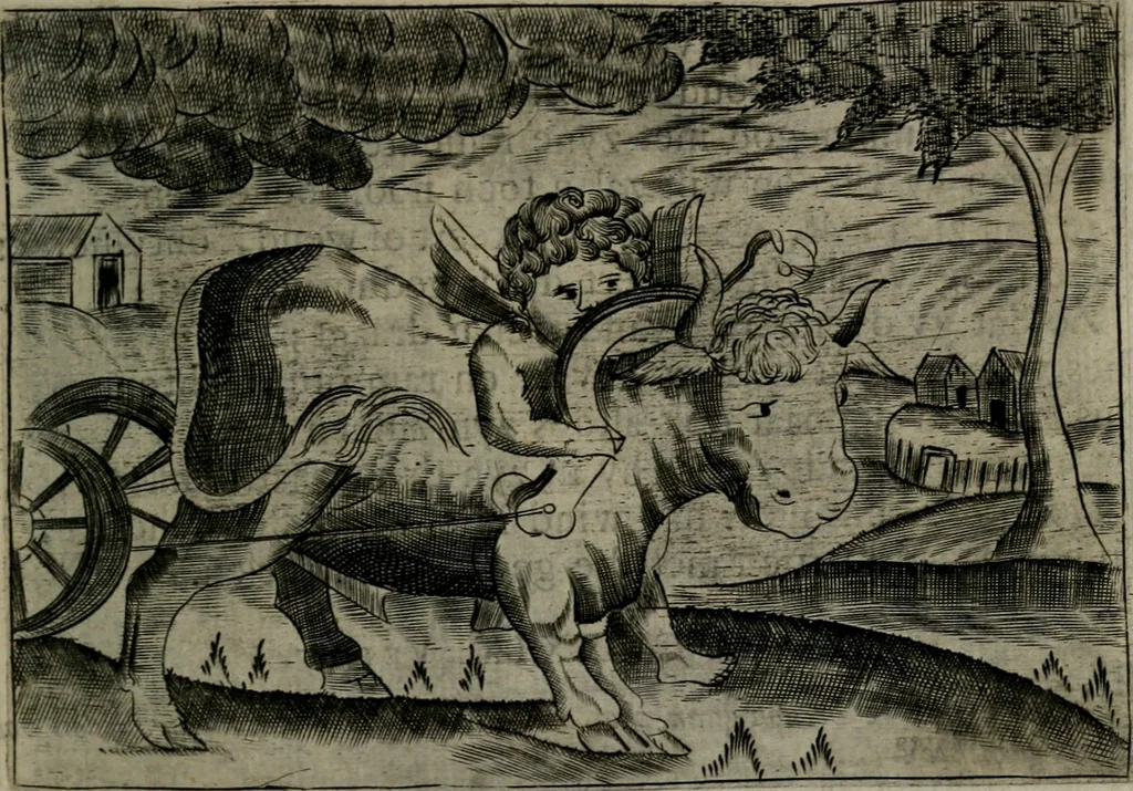 An illustration from Cupidoos mengelwerken, of, Minnespiegel der deugden : bestaande uit stightelyke zinnebeelden, 1728, leaf 136