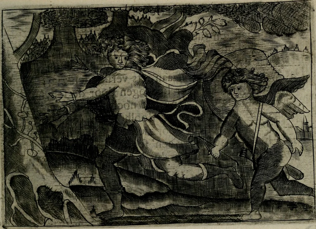 An illustration from Cupidoos mengelwerken, of, Minnespiegel der deugden : bestaande uit stightelyke zinnebeelden, 1728, leaf 138