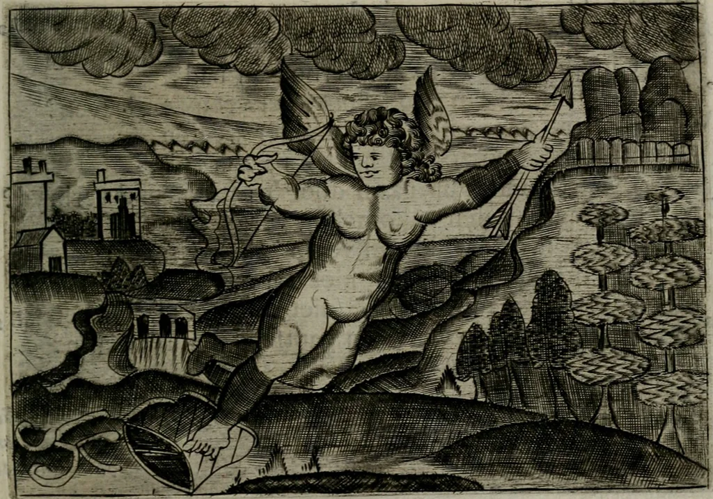 An illustration from Cupidoos mengelwerken, of, Minnespiegel der deugden : bestaande uit stightelyke zinnebeelden, 1728, leaf 140