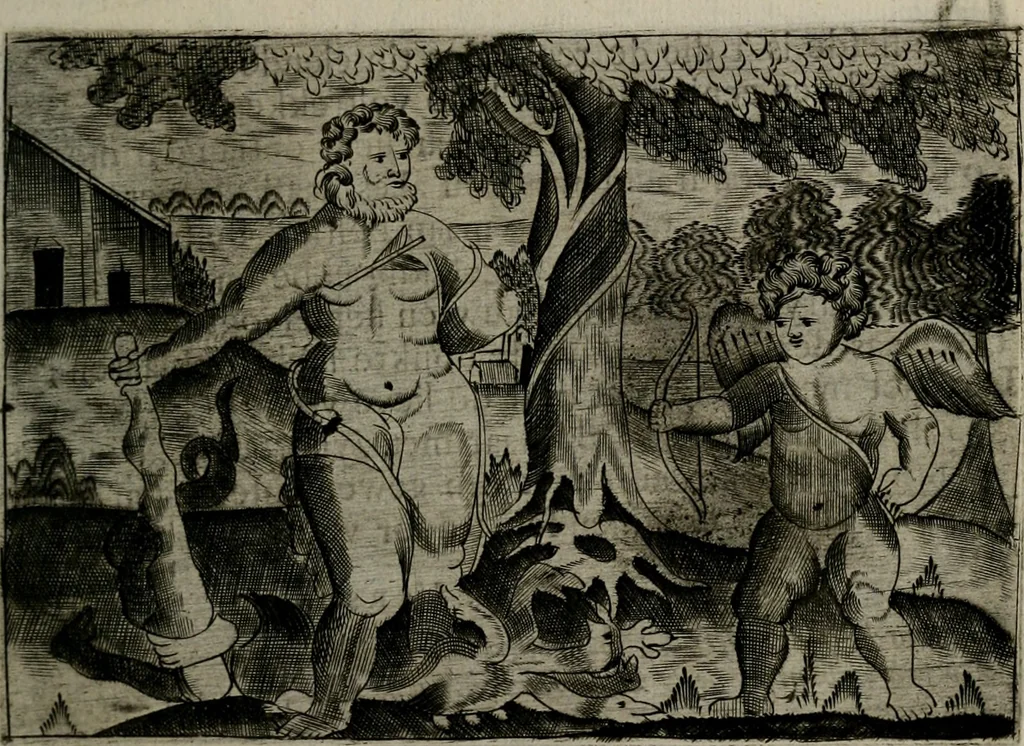 An illustration from Cupidoos mengelwerken, of, Minnespiegel der deugden : bestaande uit stightelyke zinnebeelden, 1728, leaf 142