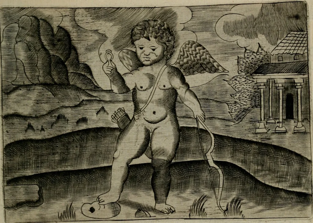 An illustration from Cupidoos mengelwerken, of, Minnespiegel der deugden : bestaande uit stightelyke zinnebeelden, 1728, leaf 164