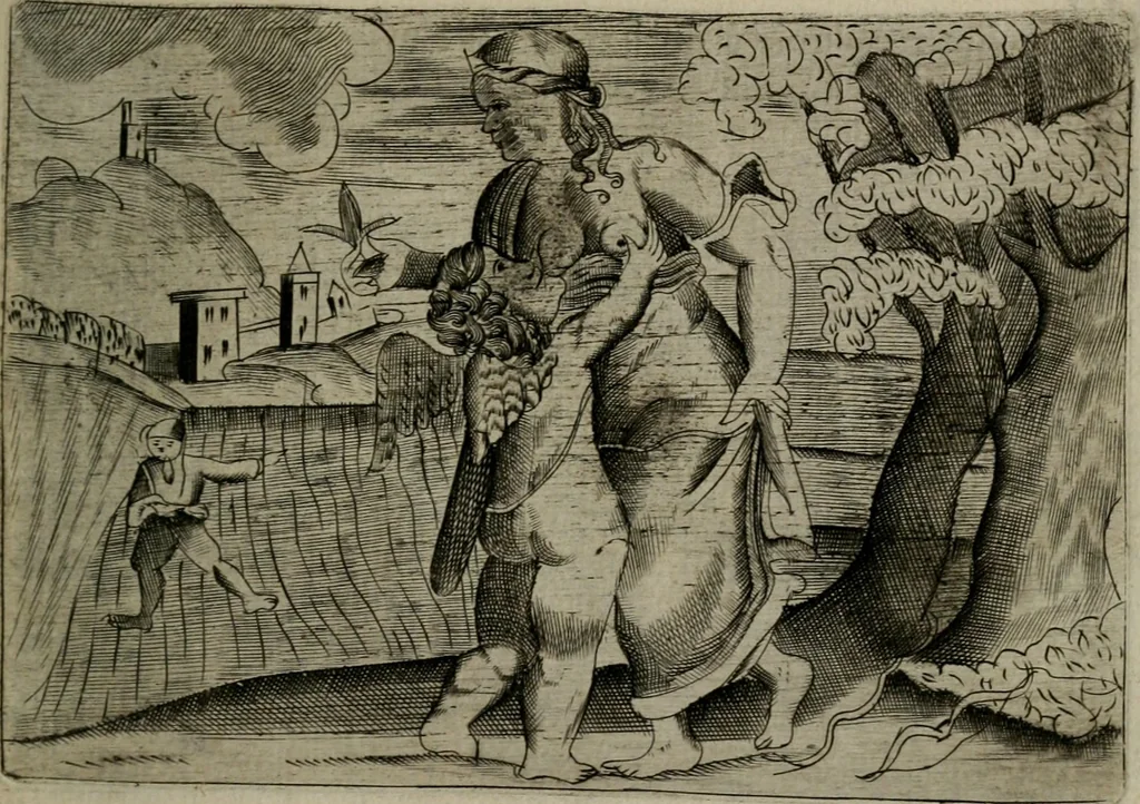 An illustration from Cupidoos mengelwerken, of, Minnespiegel der deugden : bestaande uit stightelyke zinnebeelden, 1728, leaf 168