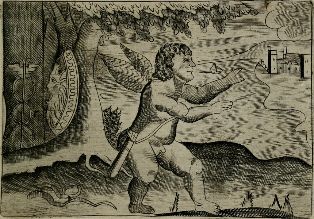 An illustration from Cupidoos mengelwerken, of, Minnespiegel der deugden : bestaande uit stightelyke zinnebeelden, 1728, leaf 170