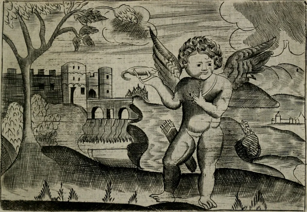 An illustration from Cupidoos mengelwerken, of, Minnespiegel der deugden : bestaande uit stightelyke zinnebeelden, 1728, leaf 172