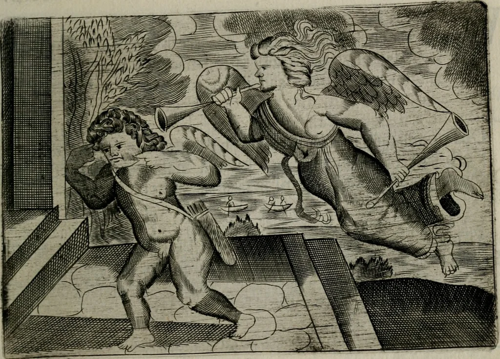 An illustration from Cupidoos mengelwerken, of, Minnespiegel der deugden : bestaande uit stightelyke zinnebeelden, 1728, leaf 176