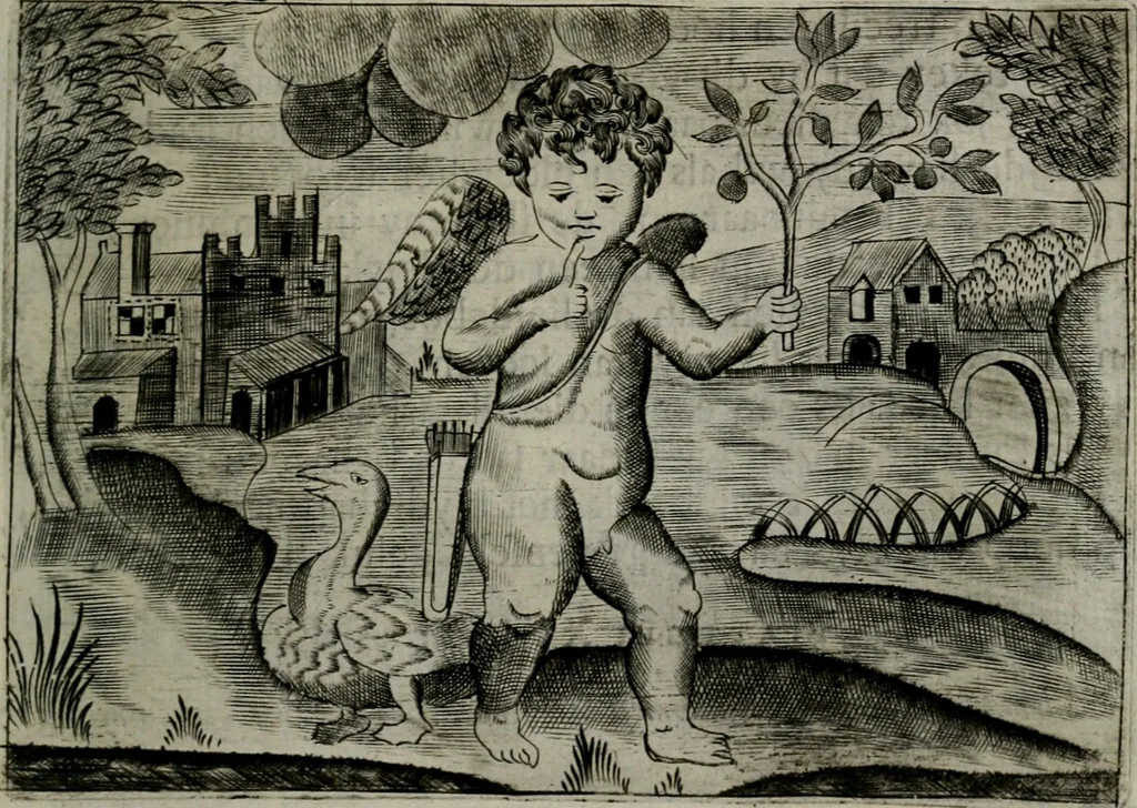An illustration from Cupidoos mengelwerken, of, Minnespiegel der deugden : bestaande uit stightelyke zinnebeelden, 1728, leaf 180