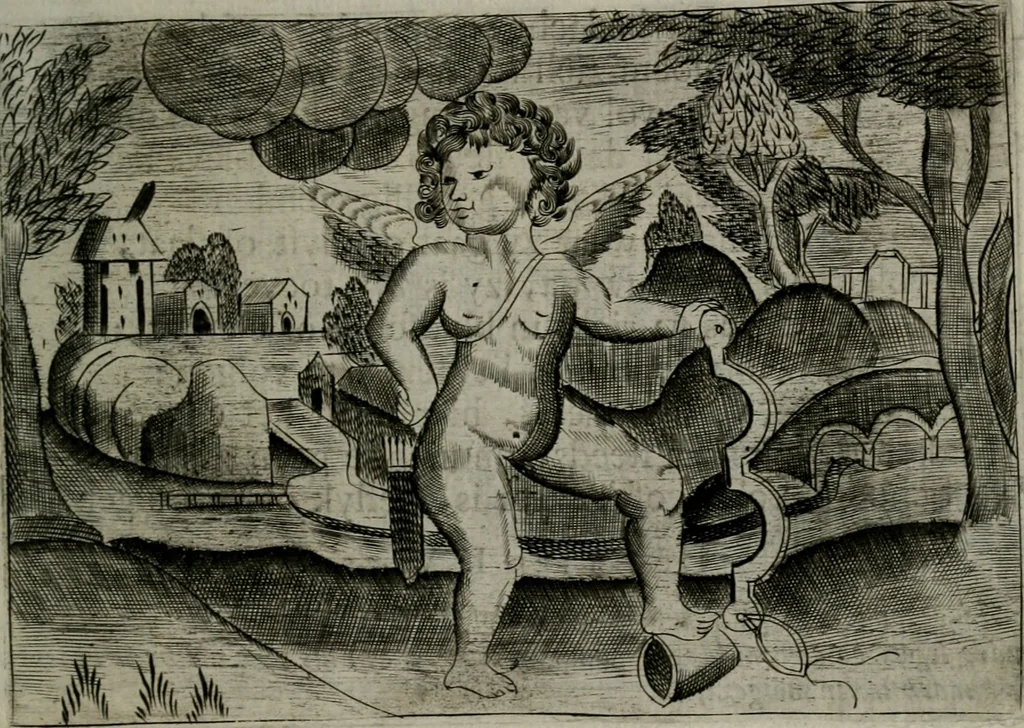 An illustration from Cupidoos mengelwerken, of, Minnespiegel der deugden : bestaande uit stightelyke zinnebeelden, 1728, leaf 182