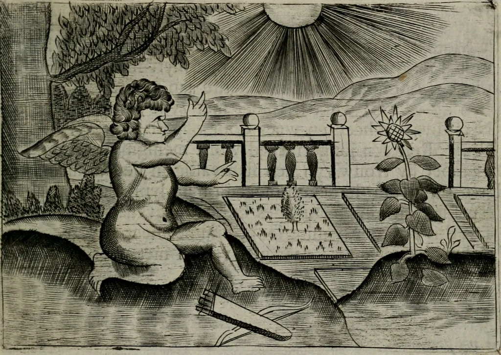 An illustration from Cupidoos mengelwerken, of, Minnespiegel der deugden : bestaande uit stightelyke zinnebeelden, 1728, leaf 184