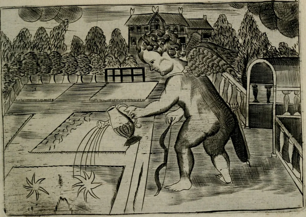 An illustration from Cupidoos mengelwerken, of, Minnespiegel der deugden : bestaande uit stightelyke zinnebeelden, 1728, leaf 188