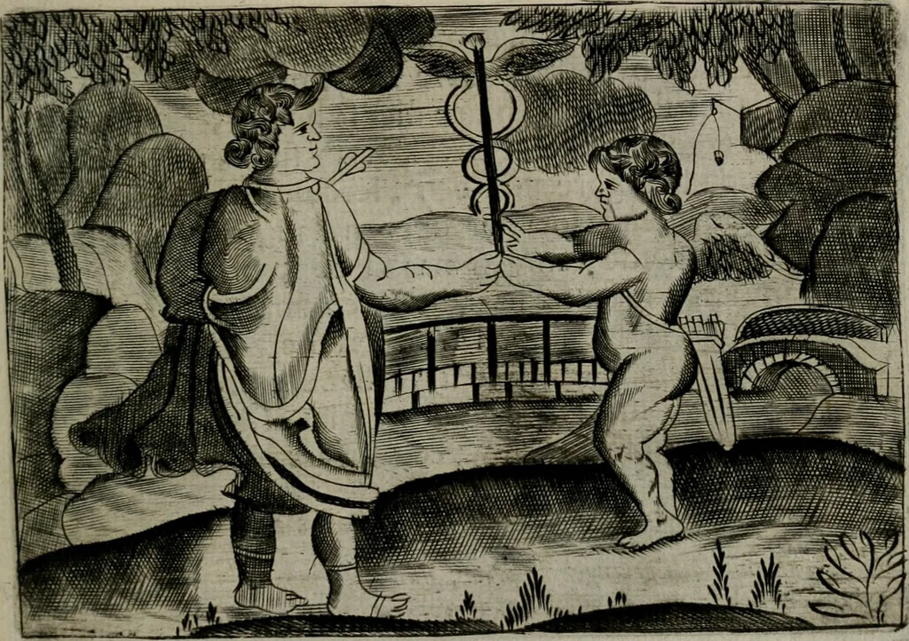 An illustration from Cupidoos mengelwerken, of, Minnespiegel der deugden : bestaande uit stightelyke zinnebeelden, 1728, leaf 190
