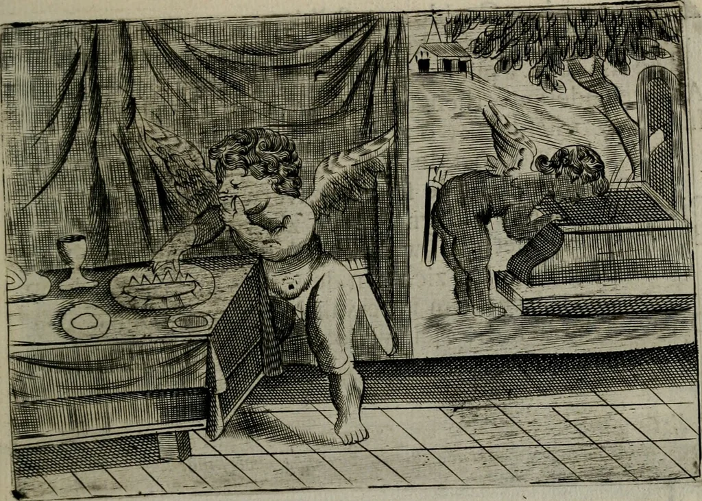 An illustration from Cupidoos mengelwerken, of, Minnespiegel der deugden : bestaande uit stightelyke zinnebeelden, 1728, leaf 194