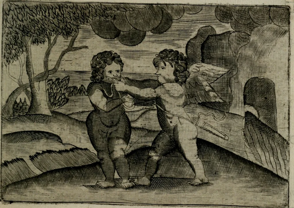 An illustration from Cupidoos mengelwerken, of, Minnespiegel der deugden : bestaande uit stightelyke zinnebeelden, 1728, leaf 198