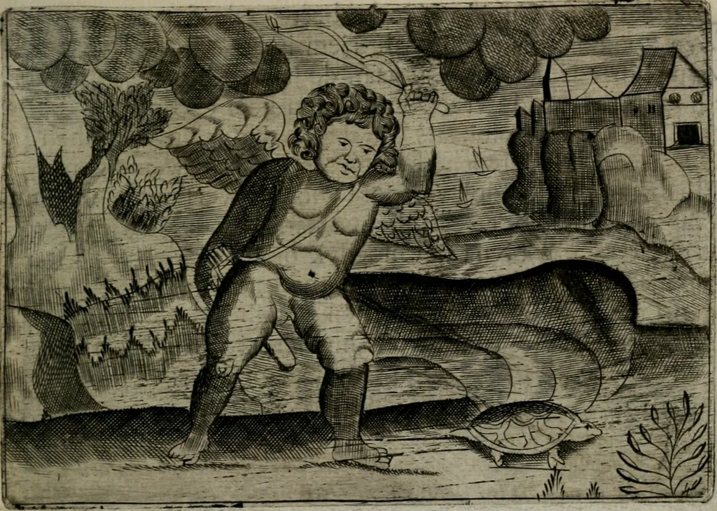 An illustration from Cupidoos mengelwerken, of, Minnespiegel der deugden : bestaande uit stightelyke zinnebeelden, 1728, leaf 200