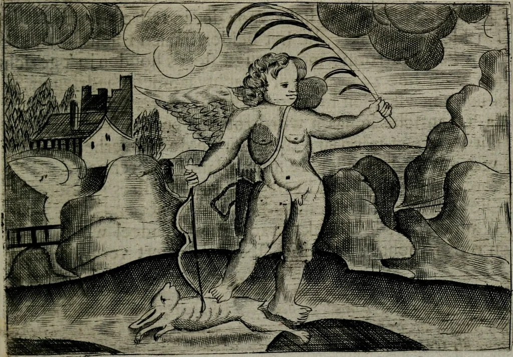 An illustration from Cupidoos mengelwerken, of, Minnespiegel der deugden : bestaande uit stightelyke zinnebeelden, 1728, leaf 210