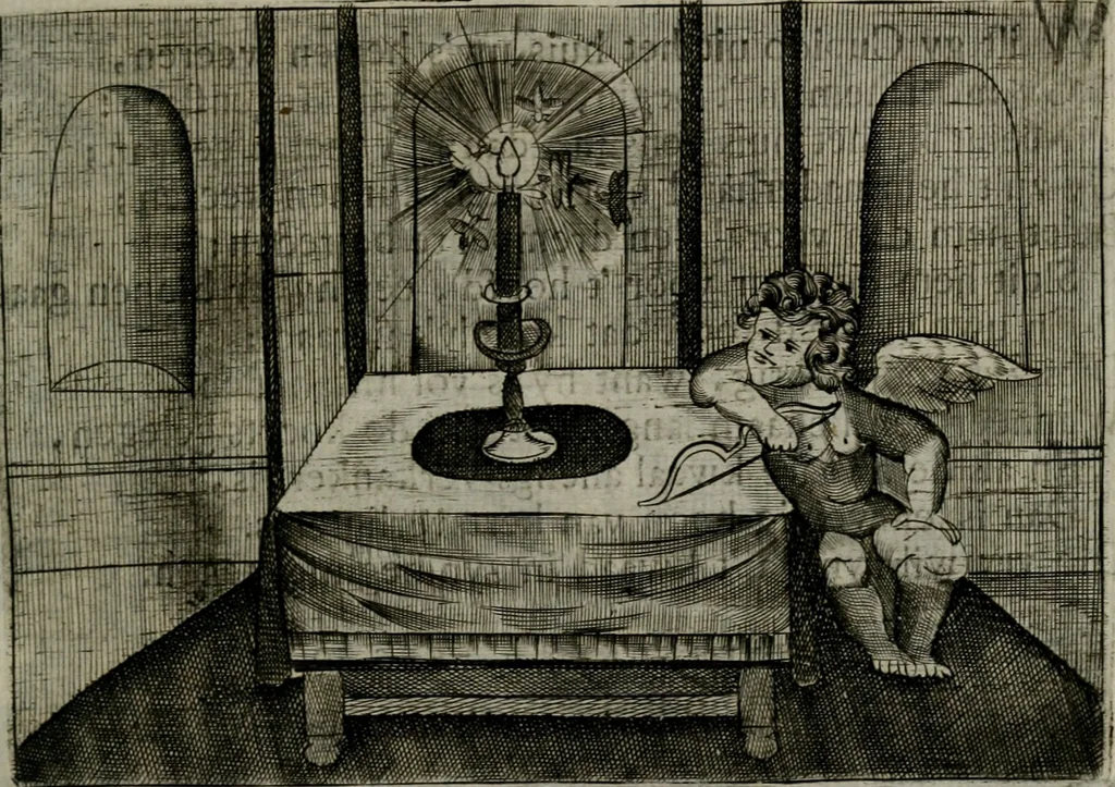 An illustration from Cupidoos mengelwerken, of, Minnespiegel der deugden : bestaande uit stightelyke zinnebeelden, 1728, leaf 212