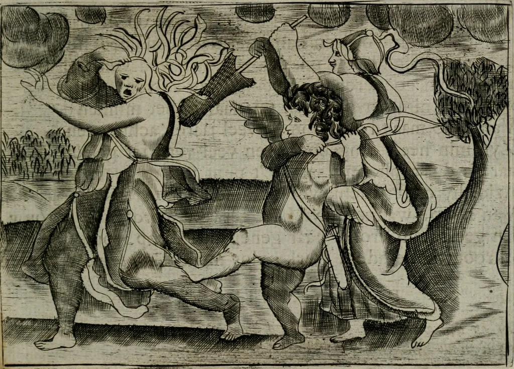 An illustration from Cupidoos mengelwerken, of, Minnespiegel der deugden : bestaande uit stightelyke zinnebeelden, 1728, leaf 216