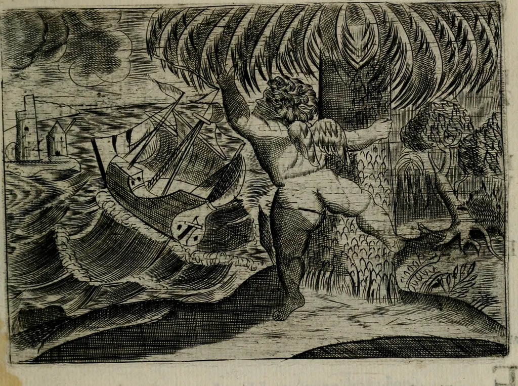 An illustration from Cupidoos mengelwerken, of, Minnespiegel der deugden : bestaande uit stightelyke zinnebeelden, 1728, leaf 218