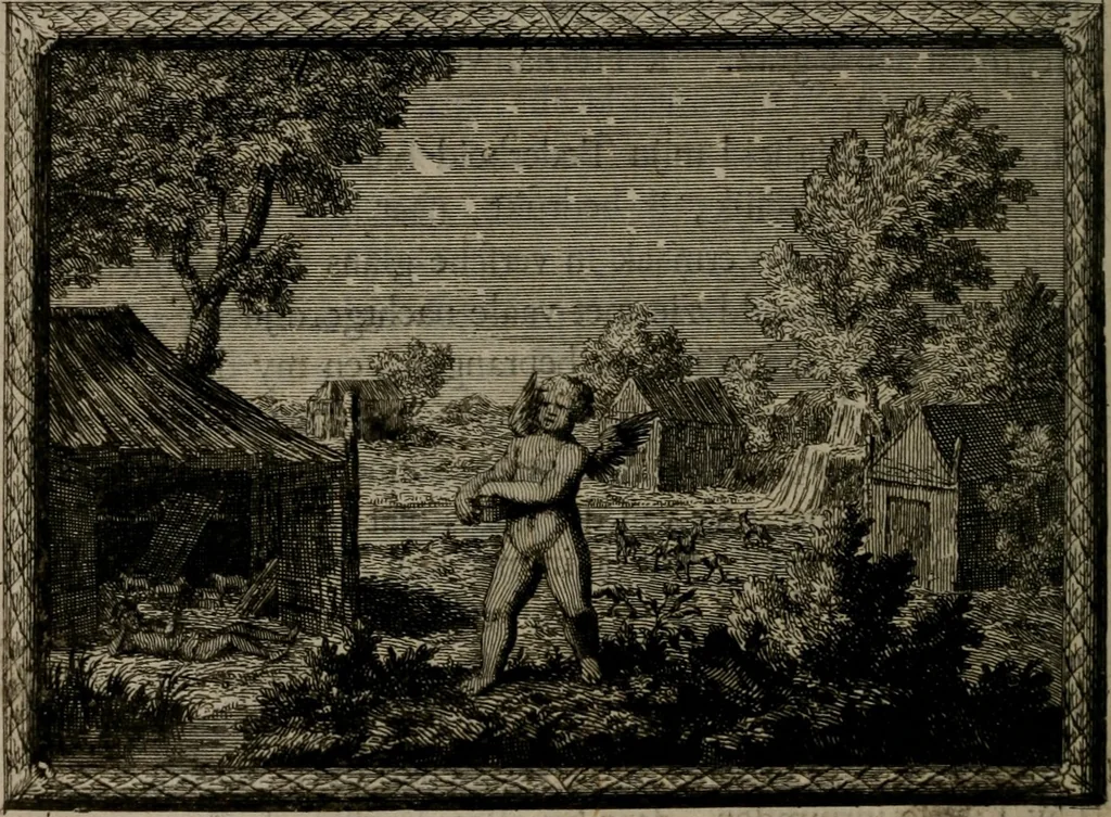 An illustration from Cupidoos mengelwerken, of, Minnespiegel der deugden : bestaande uit stightelyke zinnebeelden, 1728, leaf 23