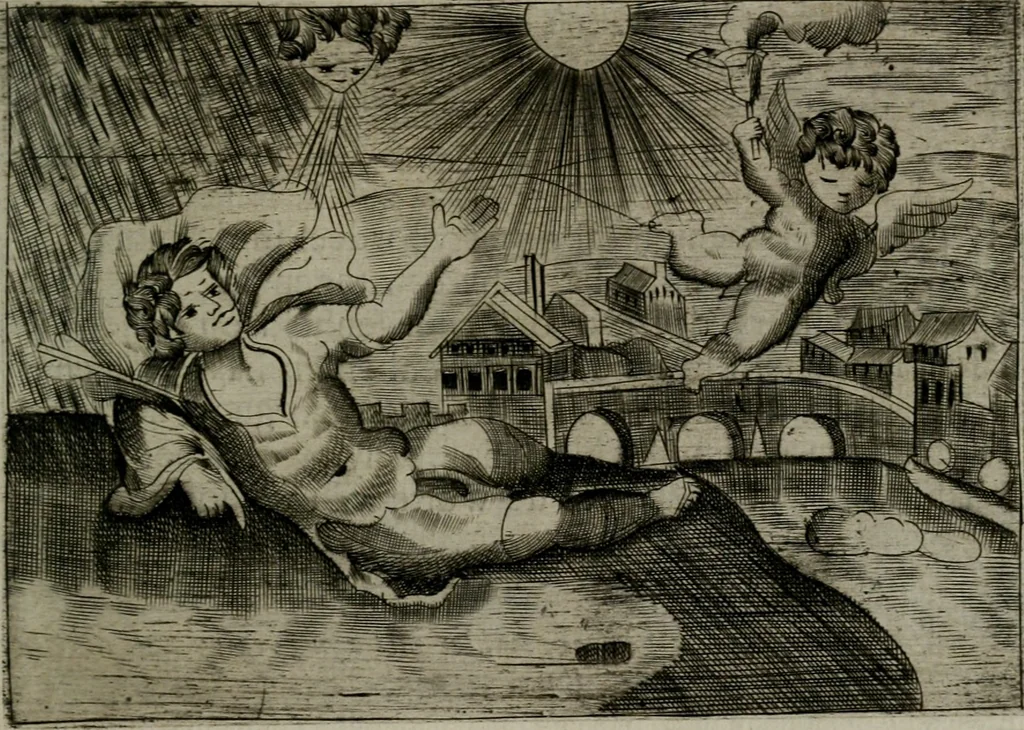 An illustration from Cupidoos mengelwerken, of, Minnespiegel der deugden : bestaande uit stightelyke zinnebeelden, 1728, leaf 234