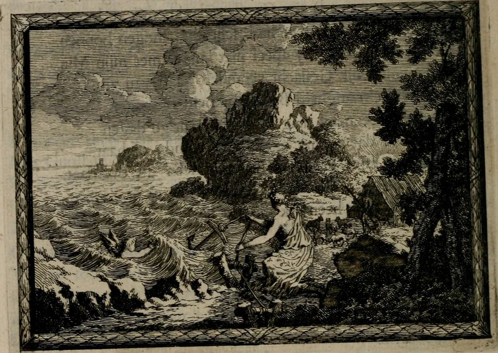 An illustration from Cupidoos mengelwerken, of, Minnespiegel der deugden : bestaande uit stightelyke zinnebeelden, 1728, leaf 45